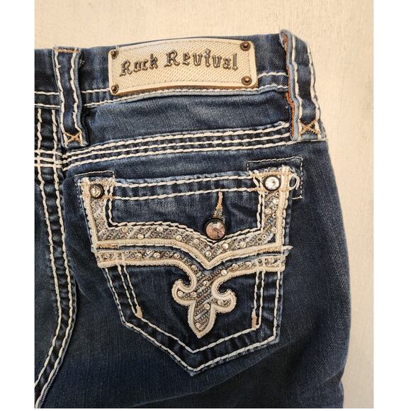 Rock Revival Women's Denim Betty Mid-Rise Boot SZ 28 Dark Wash Rhinestones - Picture 4 of 10